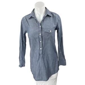 J.Crew Women's Blue Chambray Button Front Long Sleeve Tunic Shirt Top Size XXS
